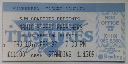 Manic Street Preachers Original Used Concert Ticket Rivermead Leisure Complex Reading 10th Apr 1997