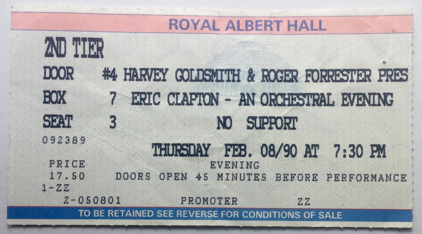 Eric Clapton Original Concert Ticket Royal Albert Hall London 8th Feb 1990