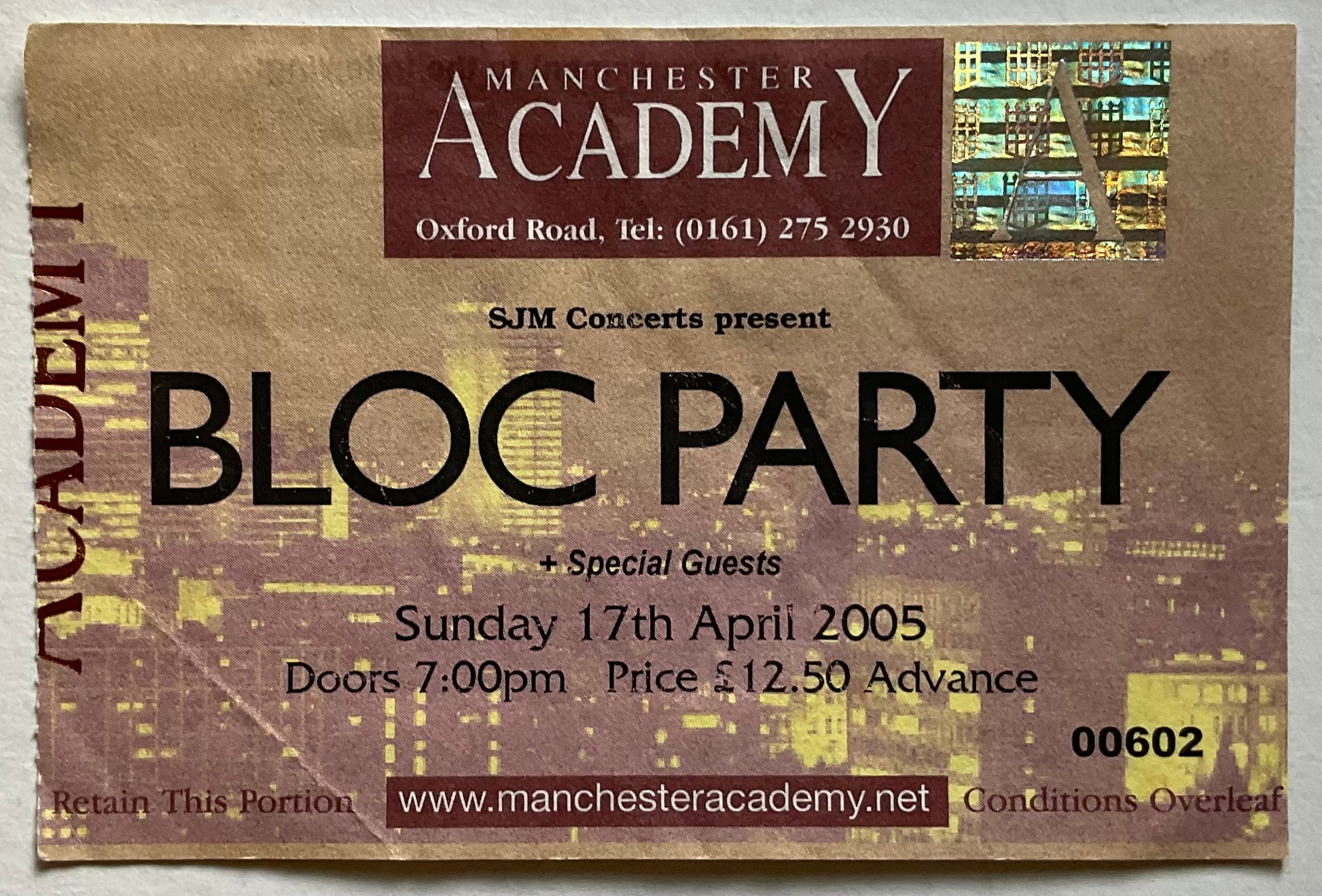 Bloc Party Original Used Concert Ticket Manchester Academy 17th Apr 2005