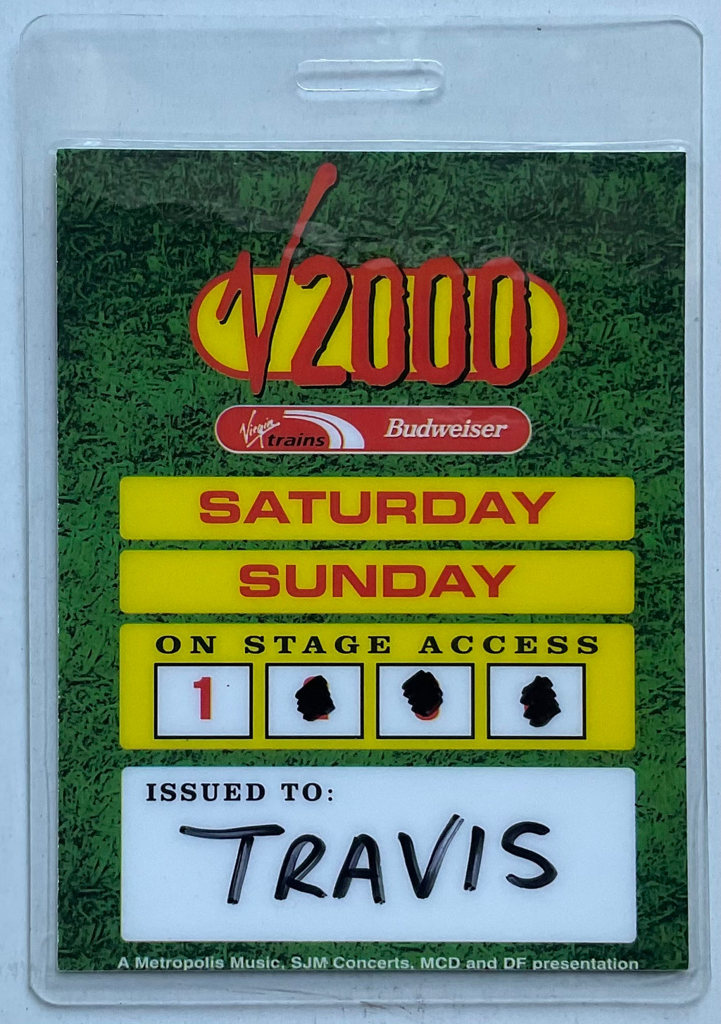 Travis Original Concert Backstage Pass Ticket V Festival Weston Park 19th 20th Aug 2000