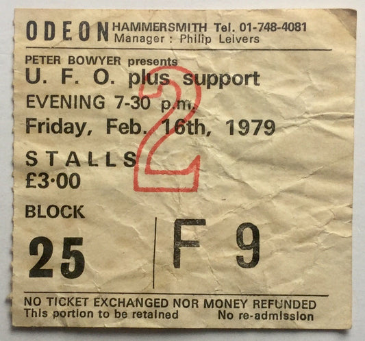 UFO U.F.O. Original Used Concert Ticket Hammersmith Odeon London 16th Feb 1979