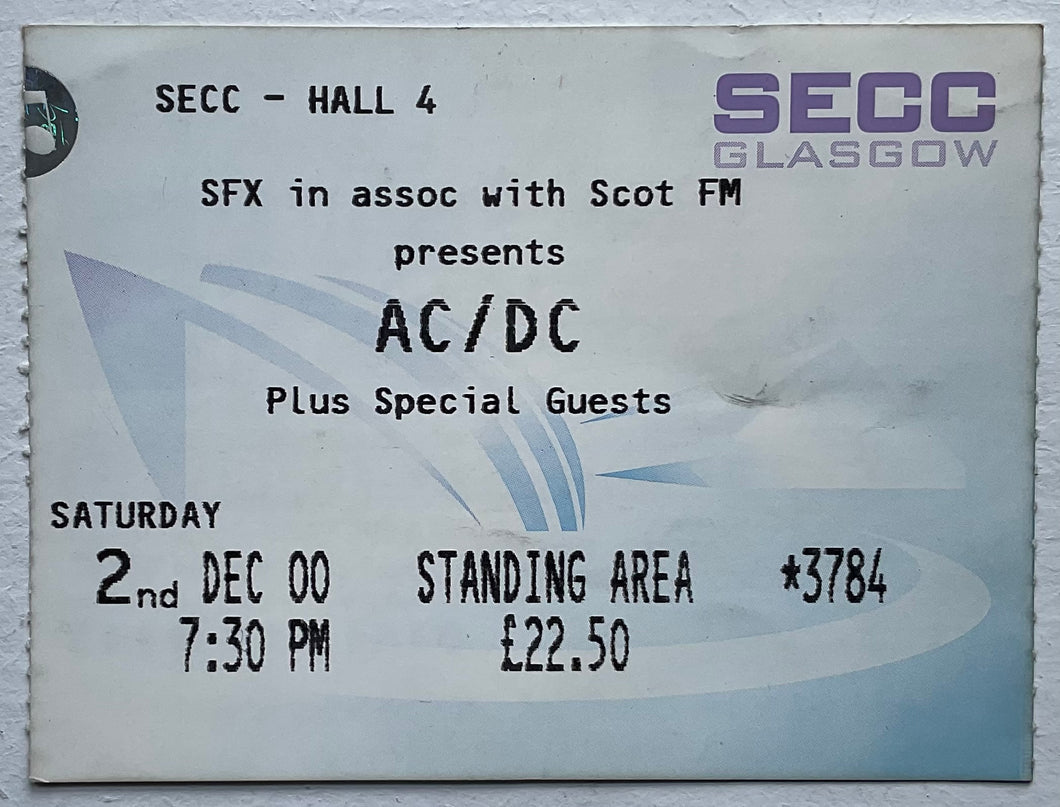 AC/DC Original Used Concert Ticket SECC Glasgow 2nd Dec 2000