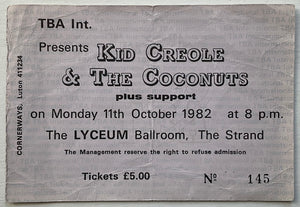 Kid Creole & the Coconuts Original Used Concert Ticket Lyceum Ballroom London 11th Oct 1982