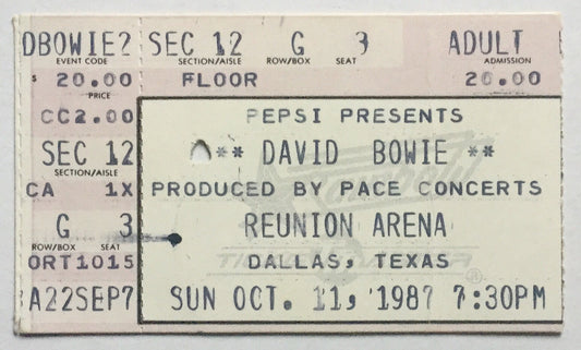 David Bowie Original Used Concert Ticket Reunion Arena Dallas 11th Oct 1987