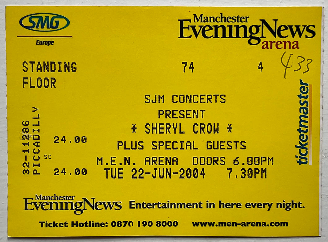 Sheryl Crow Original Used Concert Ticket MEN Arena Manchester 22nd Jun 2004