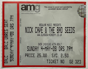 Nick Cave & The Bad Seeds Original Used Concert Ticket Academy Glasgow 4th May 2008