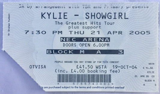 Kylie Minogue Original Used Concert Ticket NEC Arena Birmingham 21st April 2005