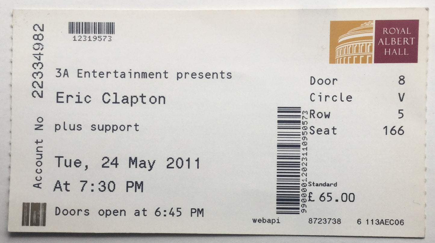 Eric Clapton Original Used Concert Ticket Royal Albert Hall London 24th May 2011