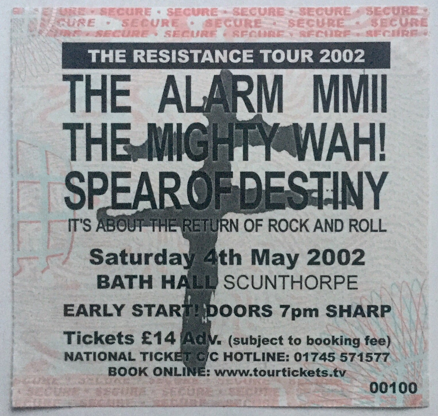 Alarm Mighty Wah! Spear of Destiny Original Concert Ticket Bath Hall Scunthorpe 4th May 2002