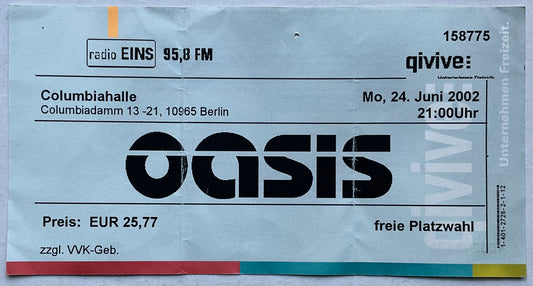 Oasis Original Used Concert Ticket Columbiahalle Berlin 24th Jun 2002
