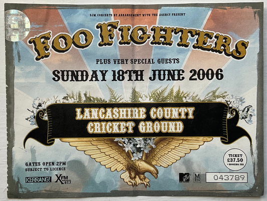 Foo Fighters Original Used Concert Ticket Lancashire County Cricket Ground Manchester 18th Jun 2006