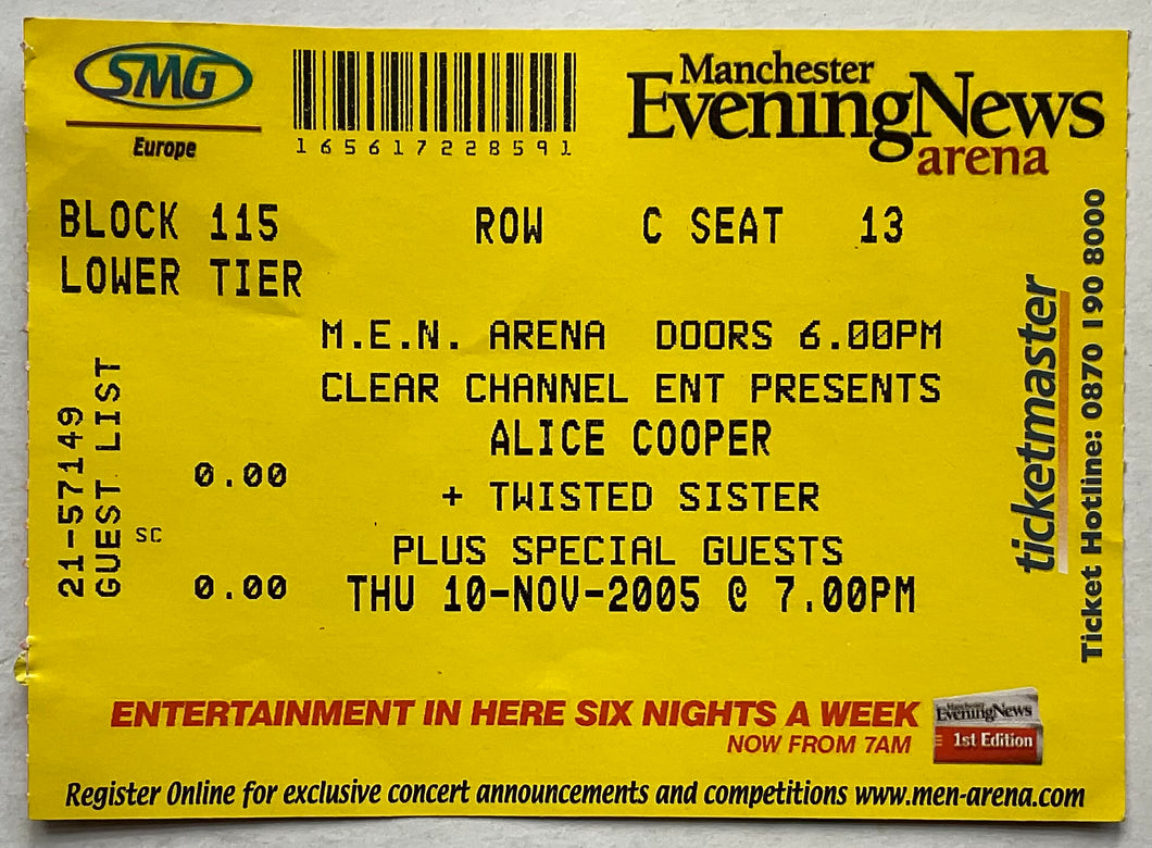 Alice Cooper Original Used Concert Ticket MEN Arena Manchester 10th Nov 2005
