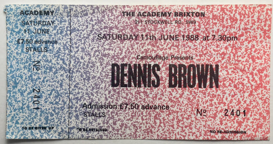 Dennis Brown Original Unused Concert Ticket Brixton Academy London 11th June 1988