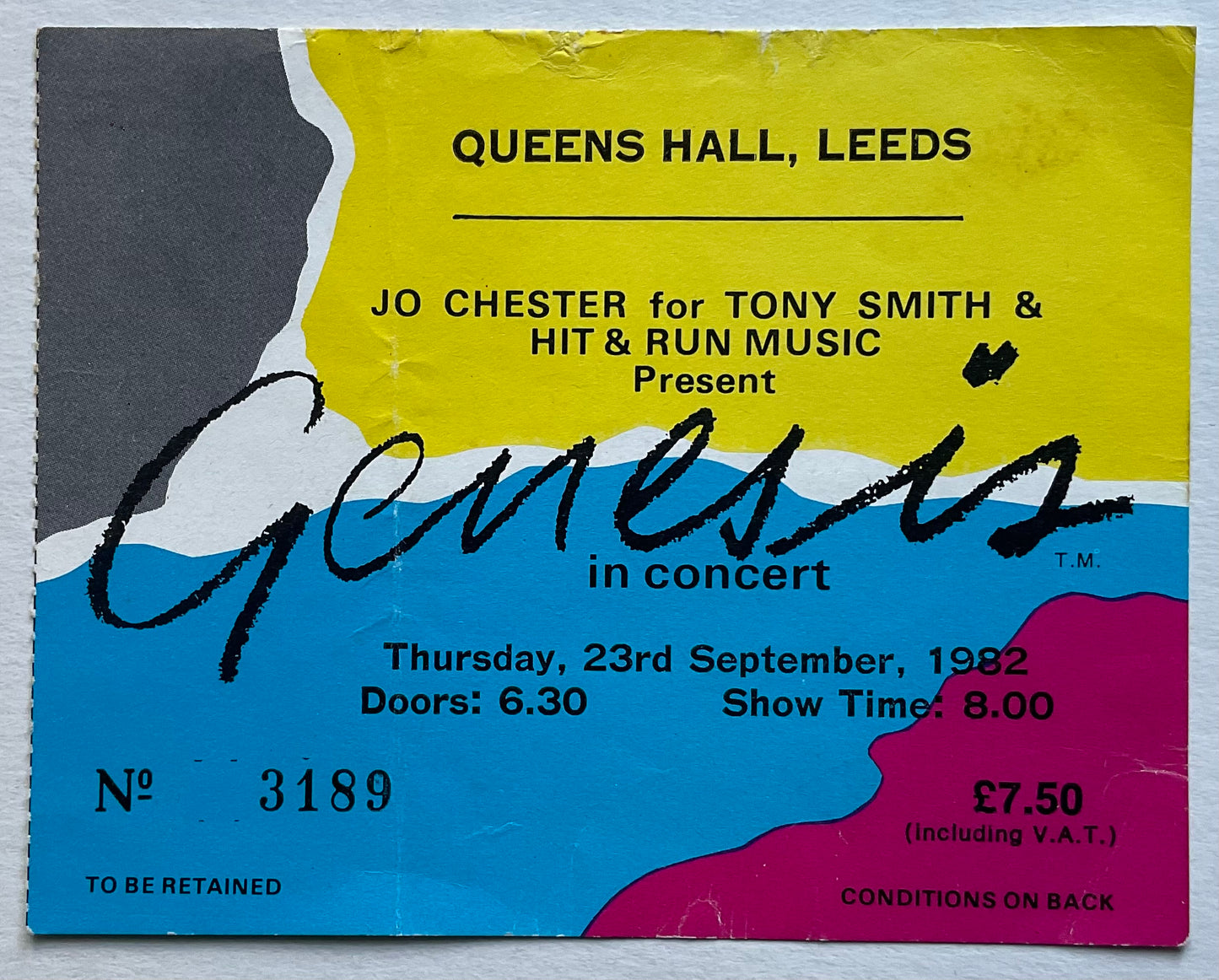 Genesis Original Used Concert Ticket Queens Hall Leeds 23rd Sept 1982