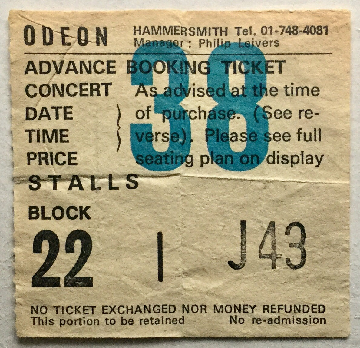 Blue Oyster Cult Magnum Original Used Concert Ticket Hammersmith Odeon London 5th Nov 1979