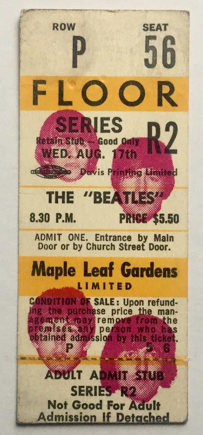Beatles Original Unused Concert Ticket Maple Leaf Gardens Toronto 17th Aug 1966