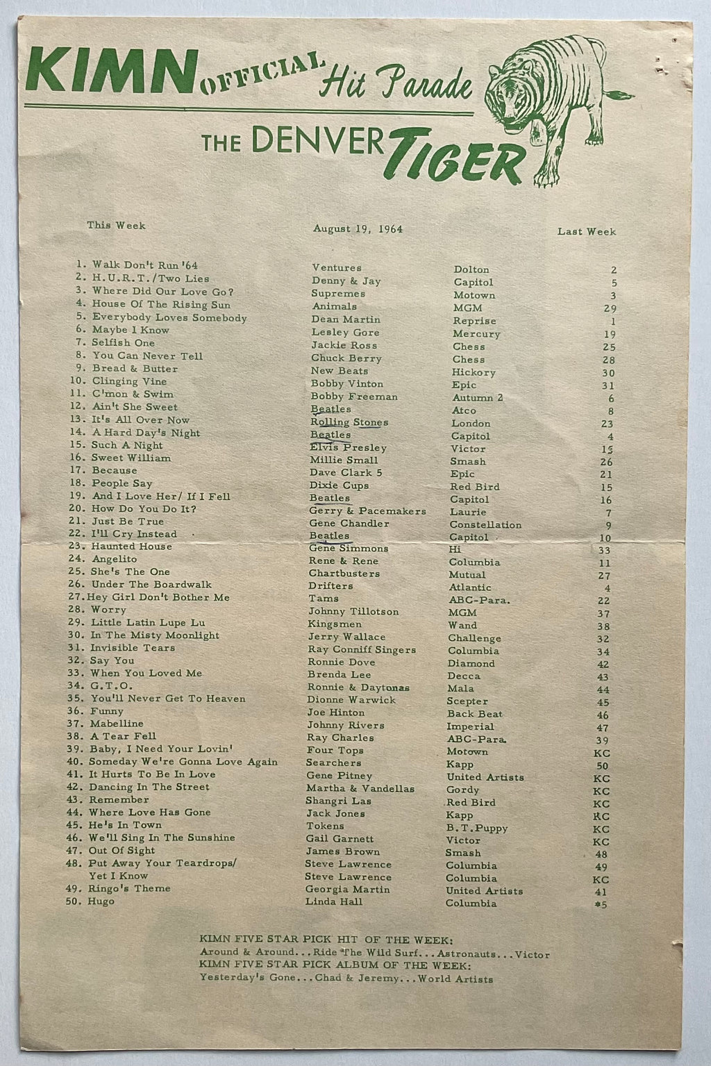 Beatles Original Concert Handbill Flyer Cow Red Rocks Amphitheatre Denver 26th Aug 1964