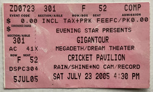 Megadeth Original Used Concert Ticket Cricket Pavilion Phoenix 23rd Jul 2005