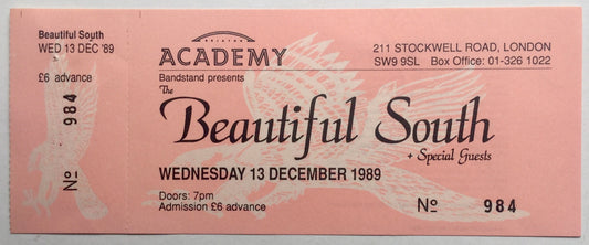 Beautiful South Original Unused Concert Ticket Brixton Academy 13th December 1989