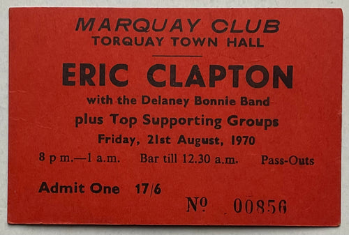Eric Clapton Derek & the Dominos Original Concert Ticket Torquay 1970