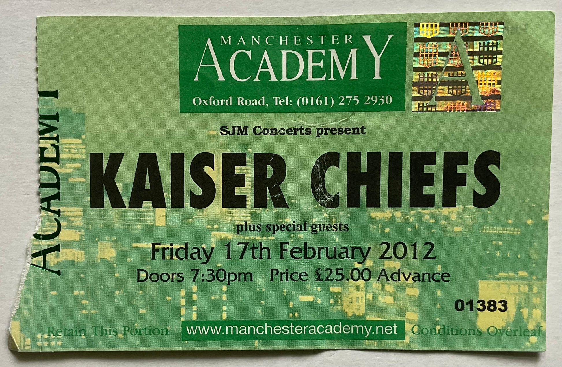 Kaiser Chiefs Original Used Concert Ticket Manchester Academy 17th February 2012