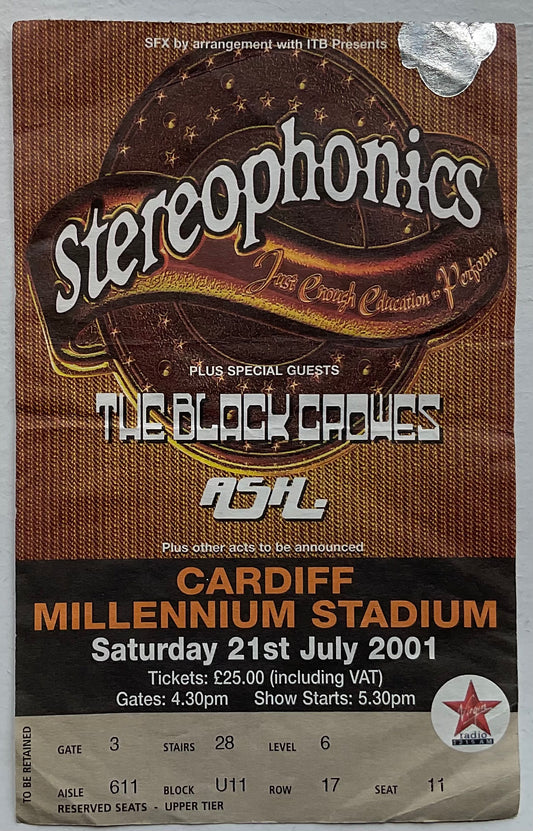 Stereophonics Original Used Concert Ticket Millennium Stadium Cardiff 21st July 2001