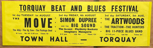 Move The Artwoods Simon Dupree Original Window Poster Handbill Flyer Torquay Beat and Blues Festival 1967