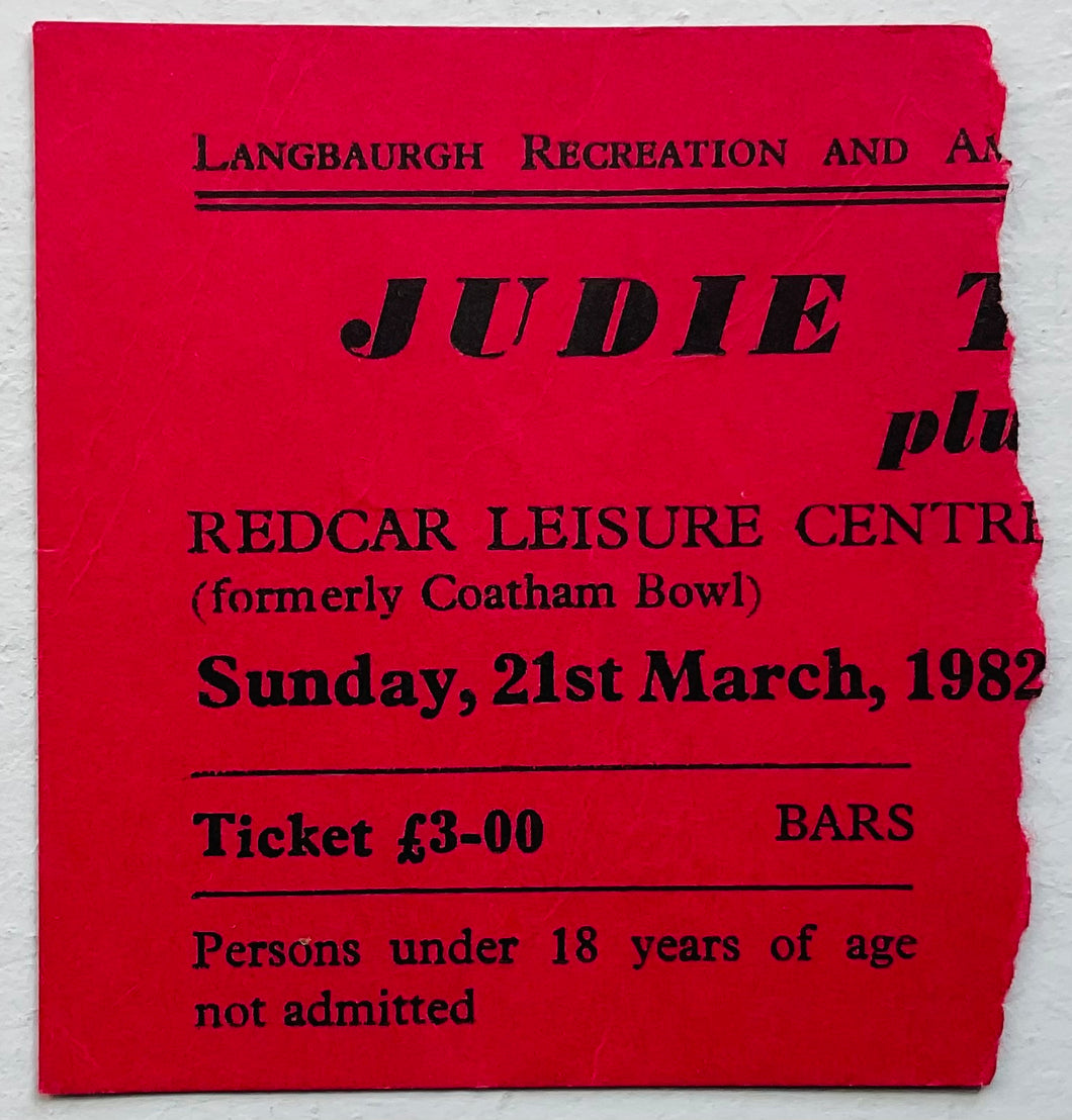 Judie Tzuke Original Used Concert Ticket Redcar Leisure Centre March 1982