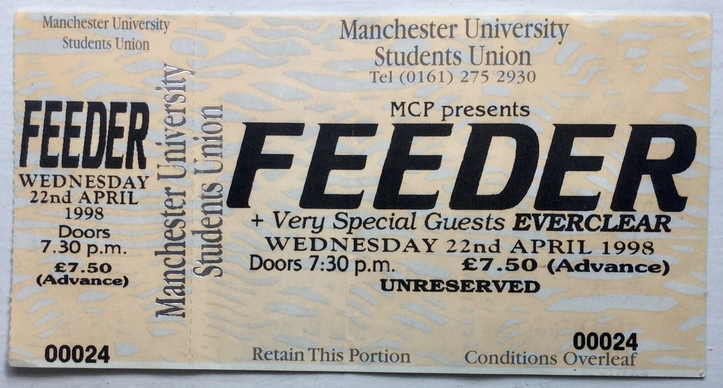 Feeder Original Unused Concert Ticket Manchester University 22nd Apr 1998