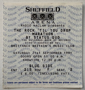 Status Quo Original Used Ticket Sheffield Arena 21st Sep 1991