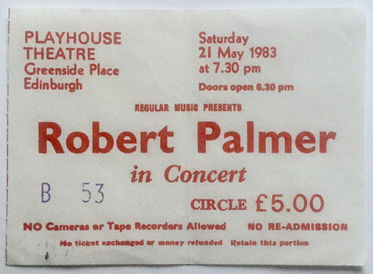 Robert Palmer Original Used Concert Ticket Playhouse Theatre Edinburgh 21st May 1983