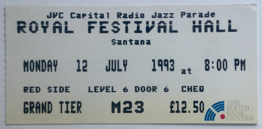 Santana Original Used Concert Ticket Royal Festival Hall London 12th July 1993