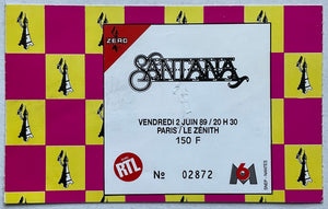 Santana Original Used Concert Ticket Zenith Paris 2nd Jun 1989