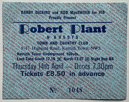 Led Zeppelin Robert Plant Original Used Concert Ticket Town & Country Club London 14th Apr 1988