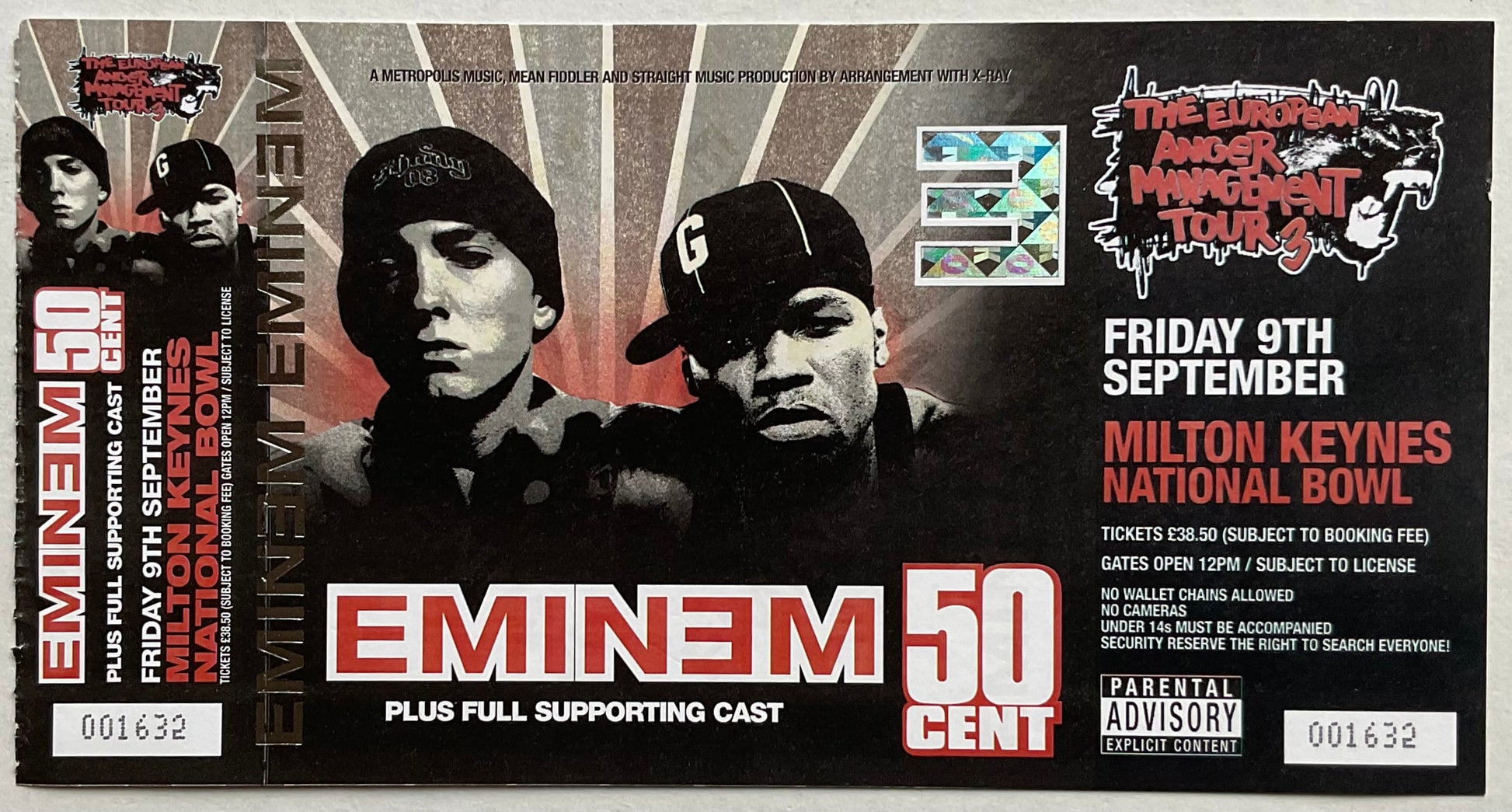 Eminem Original Unused Concert Ticket Milton Keynes National Bowl 9th Sep 2005