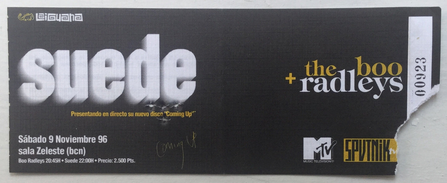Suede Boo Redleys Original Used Concert Ticket Zeleste Barcelona 9th Nov 1996
