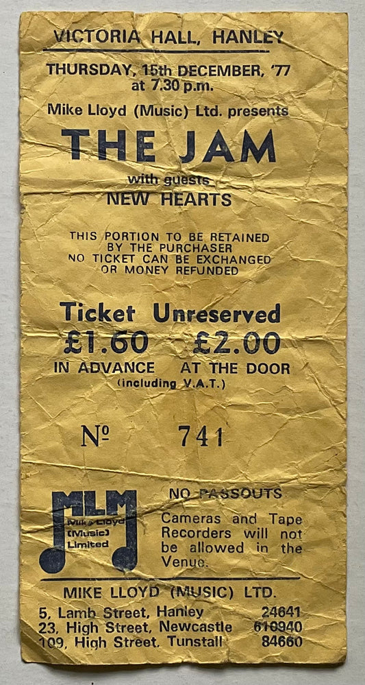 Jam Original Concert Ticket Victoria Hall Hanley 15th Dec 1977