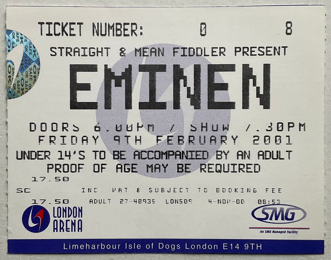 Eminem Original Used Concert Ticket London Arena 9th Feb 2001