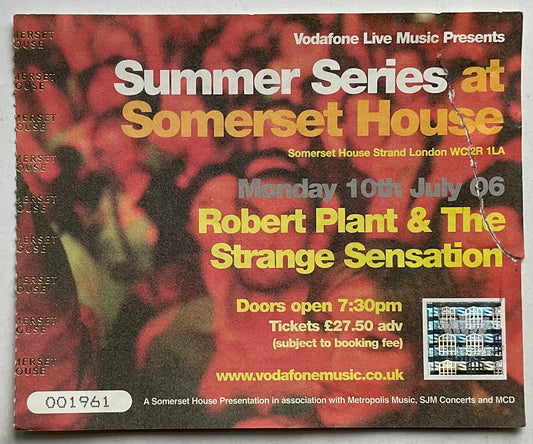 Led Zeppelin Robert Plant Original Used Concert Ticket Somerset House London 10th Jul 2006