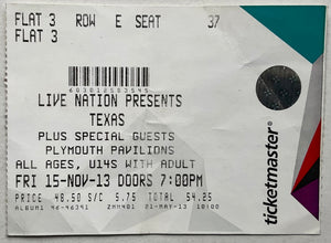 Texas Original Used Concert Ticket Plymouth Pavilions 15th Nov 2013