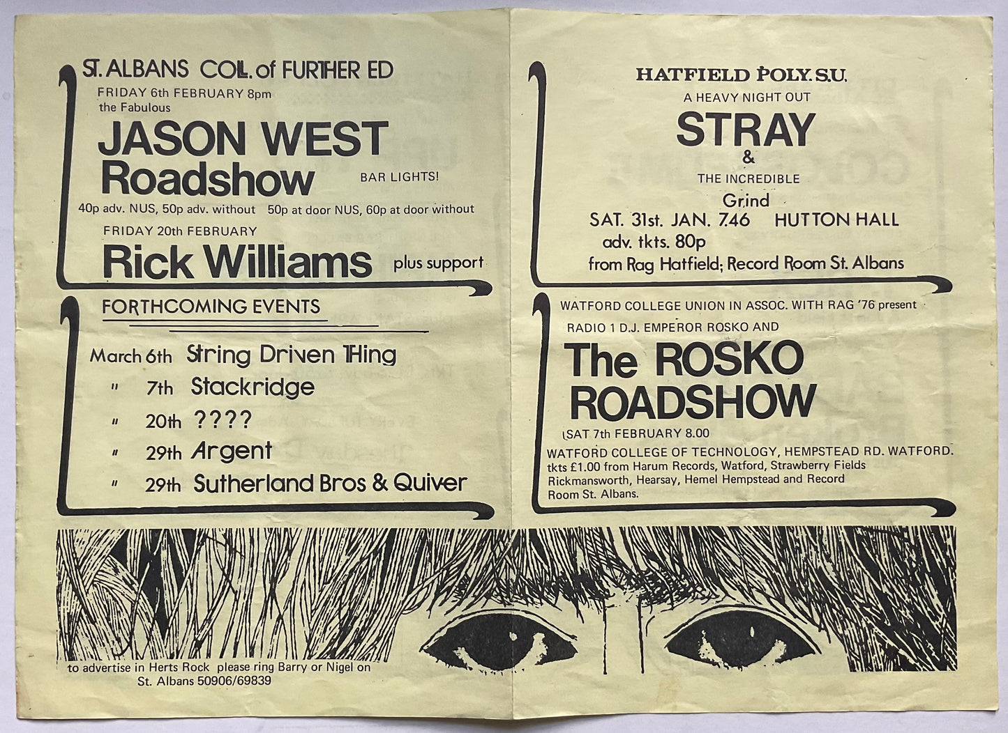 T Rex Marc Bolan Original Concert Handbill Flyer City Hall St. Albans 6th Feb 1976