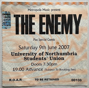 Enemy Original Used Concert Ticket University of Northumbria 9th Jun 2007