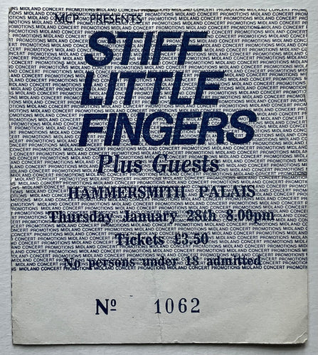 Stiff Little Fingers Original Used Concert Ticket Hammersmith Palais London 28th Jan 1982