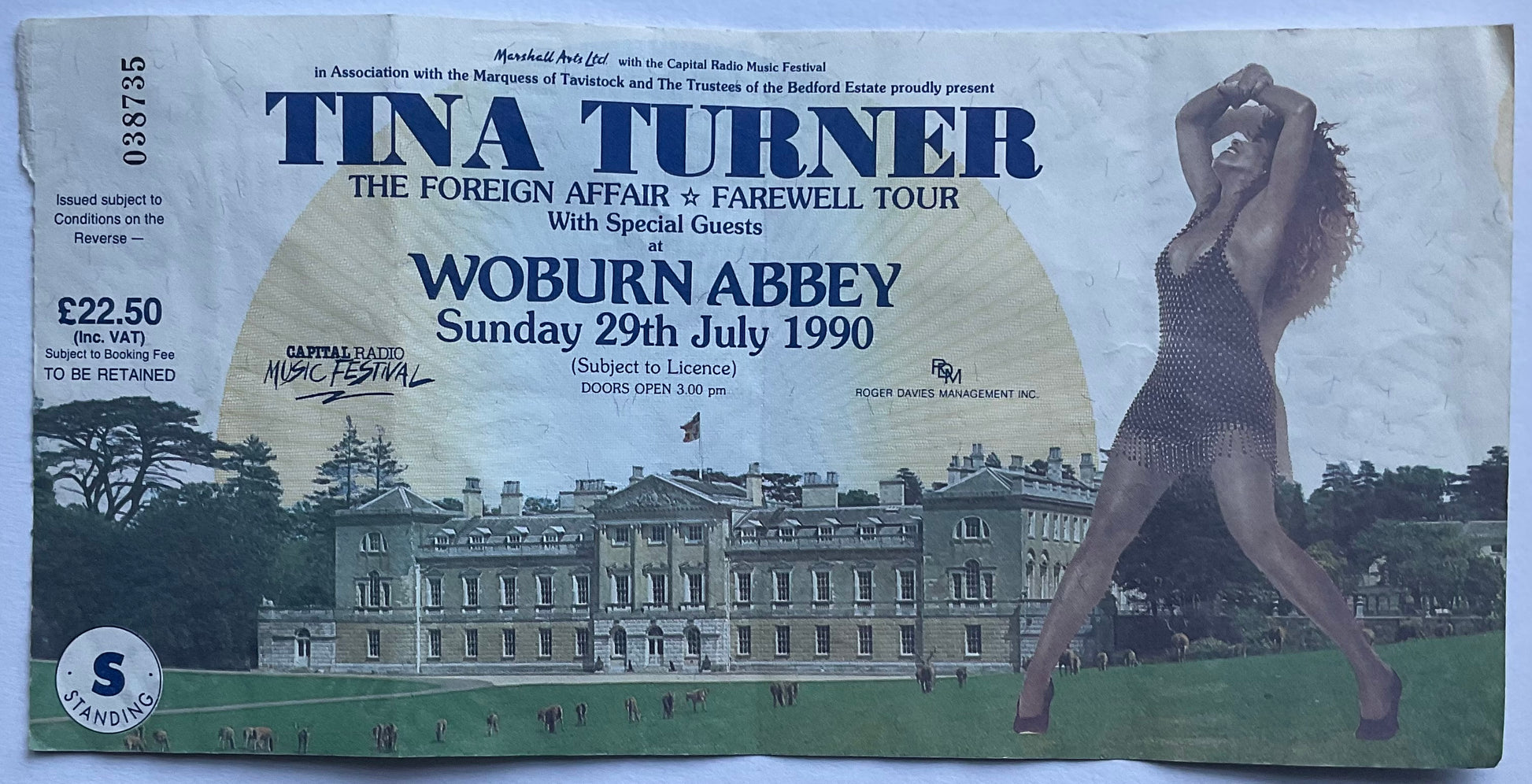 Tina Turner Original Concert Ticket Woburn Abbey 29th July 1990