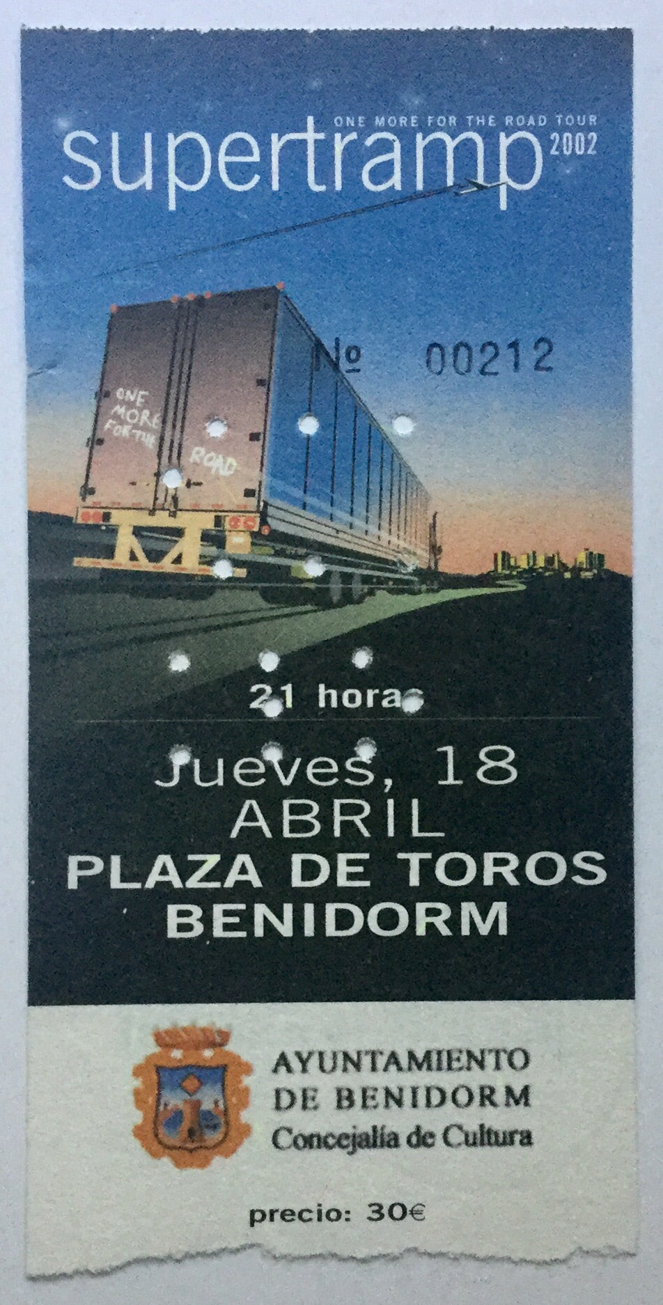 Supertramp Original Used Concert Ticket Plaza De Toros Benidorm 2002