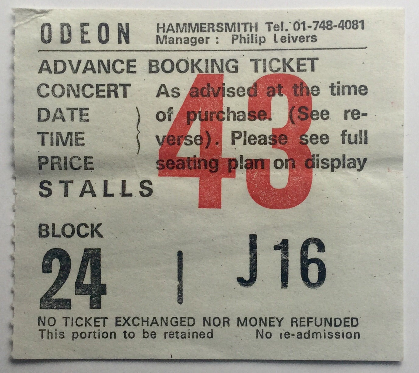 Dire Straits Original Used Concert Ticket Hammersmith Odeon London 22nd July 1983