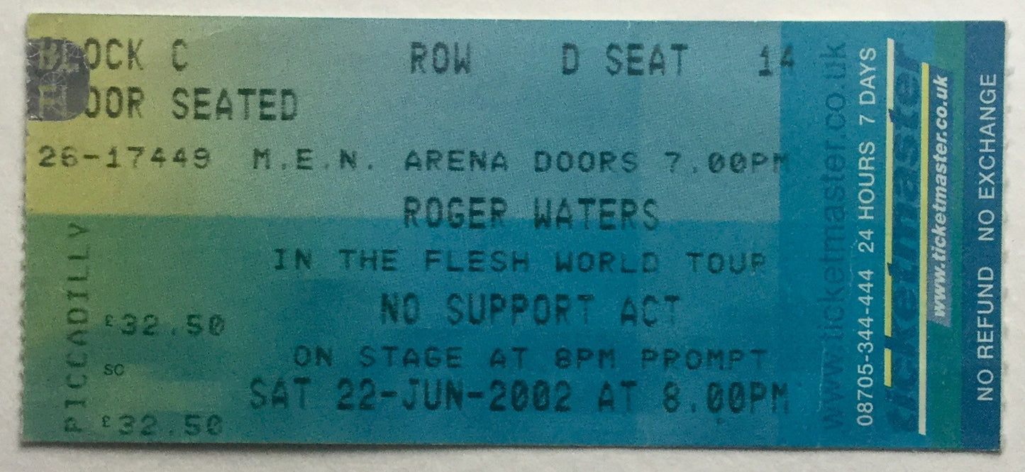 Pink Floyd Roger Waters Original Used Concert Ticket MEN Arena Manchester 22nd Jun 2002