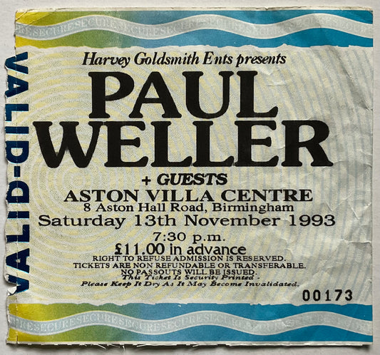 Paul Weller Original Used Concert Ticket Aston Villa Centre Birmingham 13th November 1993