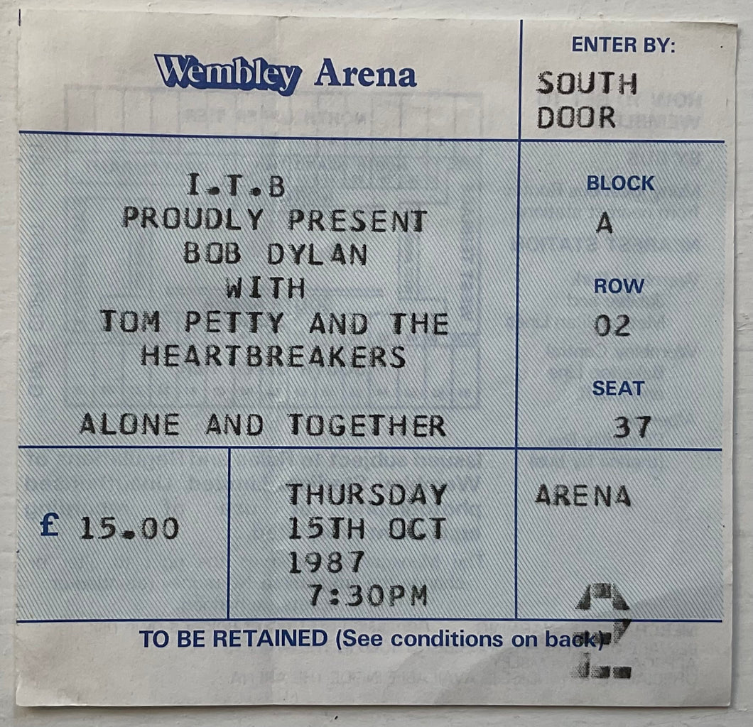 Bob Dylan Tom Petty Original Used Concert Ticket Wembley Arena London 15th Oct 1987