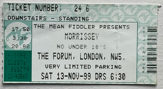 Smiths Morrissey Original Used Concert Ticket The Forum London 13th Nov 1999